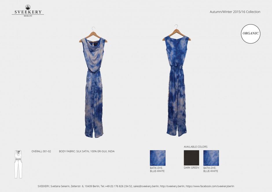 SVEEKERY Batik Seidensatin Overall 001-02 handgefärbt aus gewaltfreier Seide (Peace Silk)